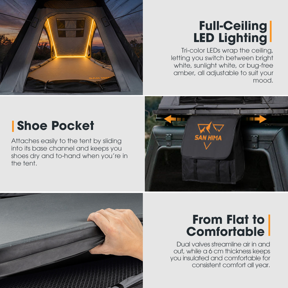San Hima 270° Awning Driver Side + Rooftop Tent + Rack + Double Camping Chair