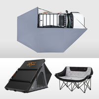San Hima 270° Awning Driver Side + Rooftop Tent + Rack + Double Camping Chair
