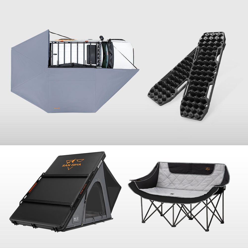San Hima 270° Awning Driver Side + Rooftop Tent + Rack + Chair + 2xRecovery Boards