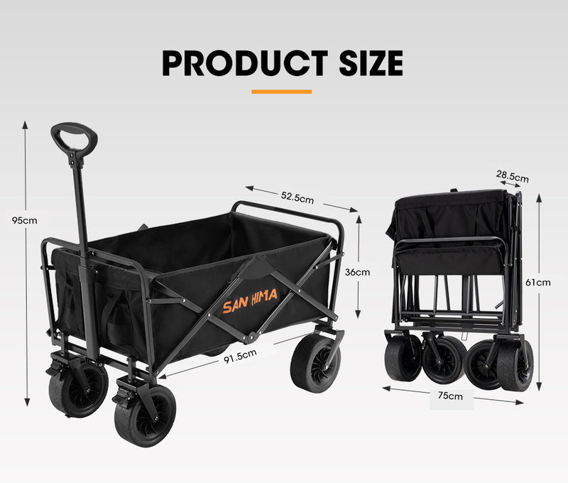 San Hima Folding Camping Wagon 120kg Beach Trolley Garden Cart 360° Wheel Picnic