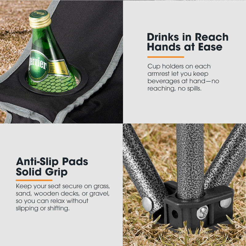 San Hima Folding Double Camping Chair Outdoor Portable Moon Chair 2 Seater Black