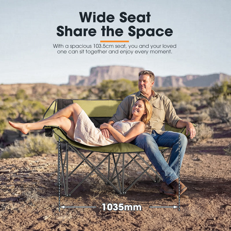 Bonus San Hima Folding Double Camping Chair Outdoor Portable Moon Chair 2 Seater Green