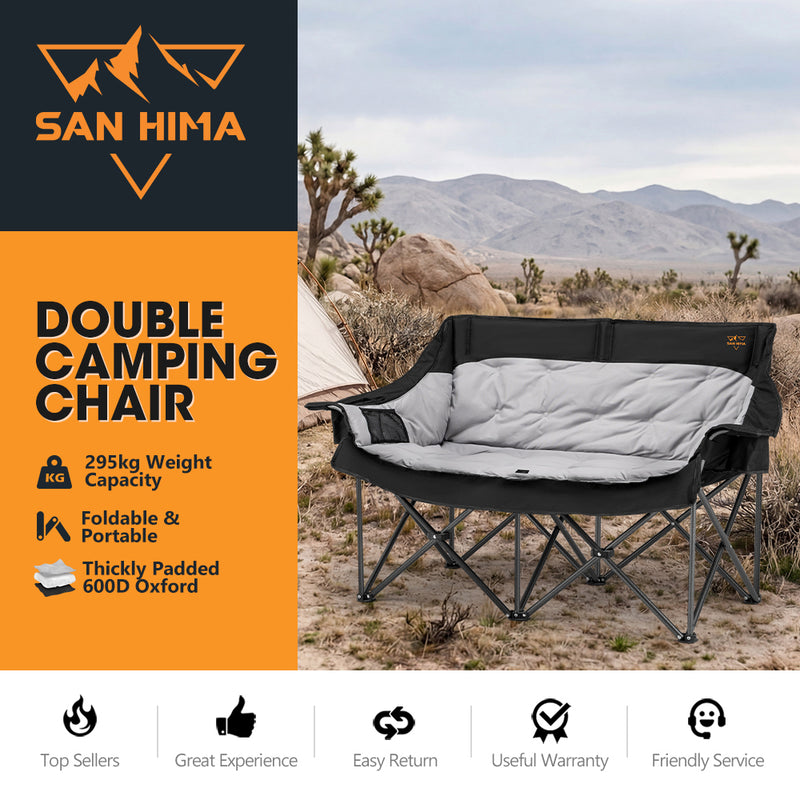 San Hima Folding Double Camping Chair Padded Portable Moon Chair Outdoor Black