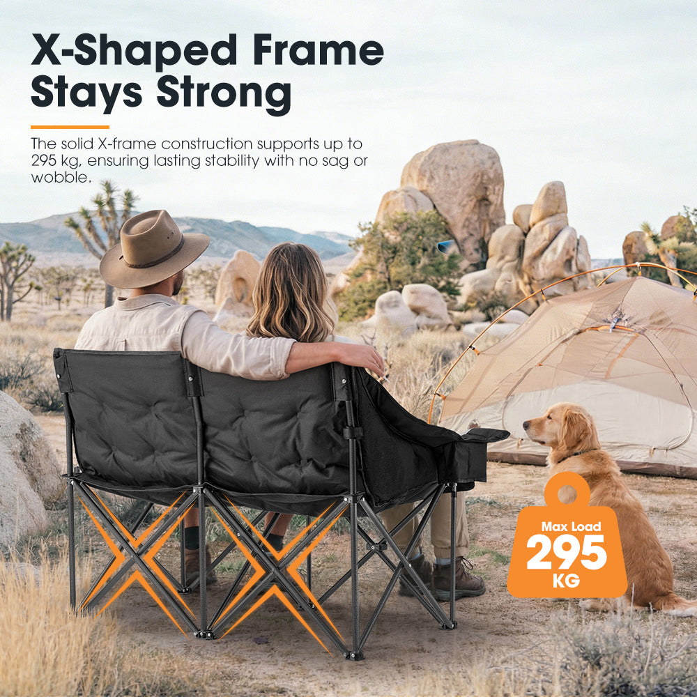 San Hima Folding Double Camping Chair Padded Portable Moon Chair Outdoor Black