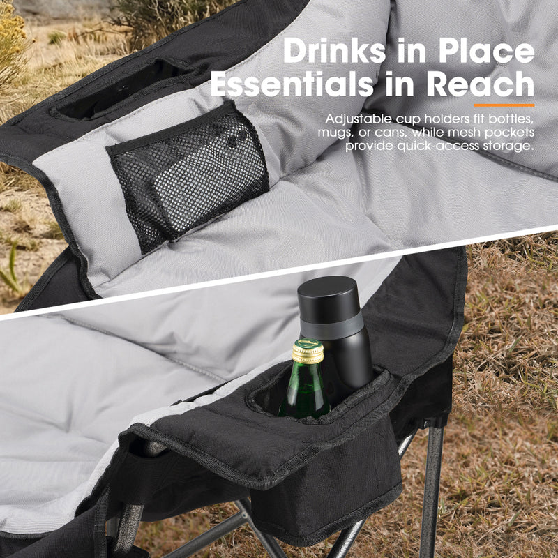 San Hima Folding Double Camping Chair Padded Portable Moon Chair Outdoor Black