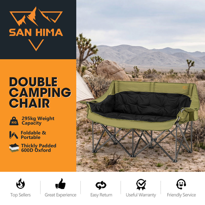 San Hima Double Camping Chair Padded Portable Folding Moon Chair Outdoor Green
