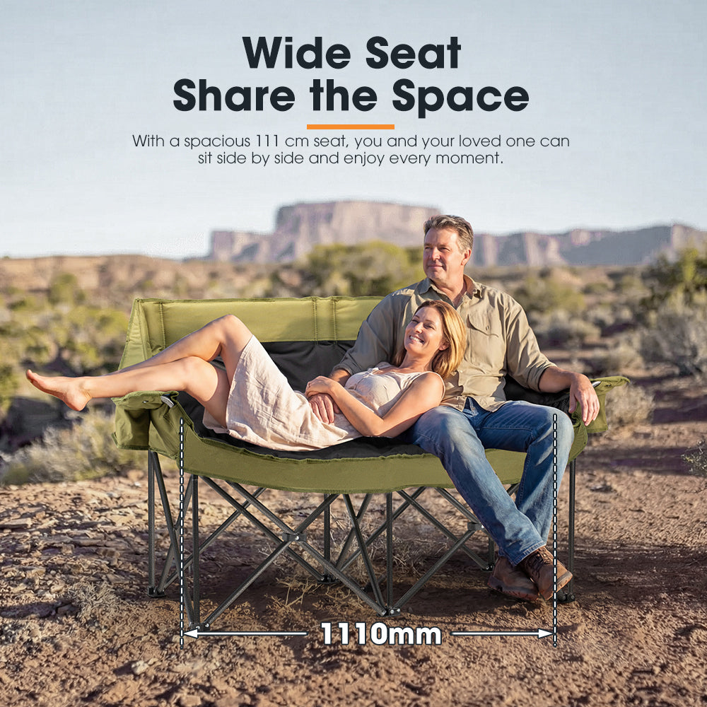 San Hima Double Camping Chair Padded Portable Folding Moon Chair Outdoor Green
