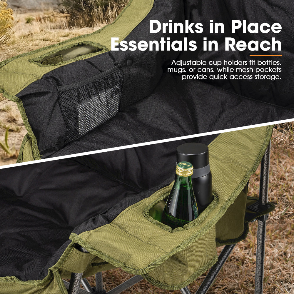 San Hima Double Camping Chair Padded Portable Folding Moon Chair Outdoor Green
