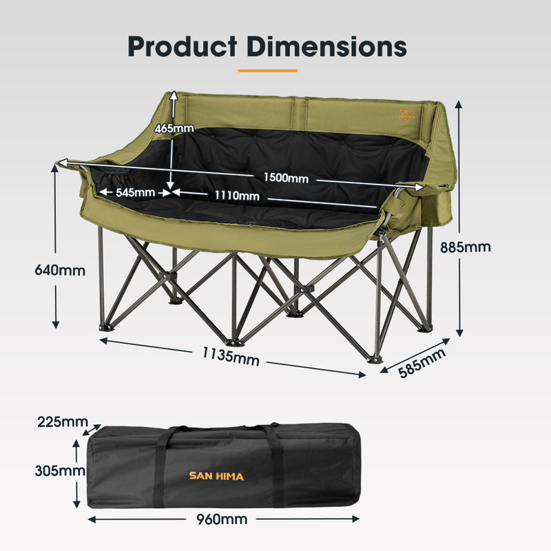 San Hima Double Camping Chair Padded Portable Folding Moon Chair Outdoor Green