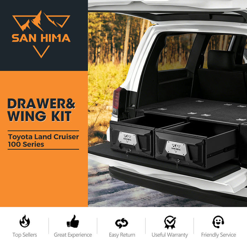 San Hima Lightweight 2X 900mm 4WD Rear Drawer System Fit Toyota Landcruiser 100