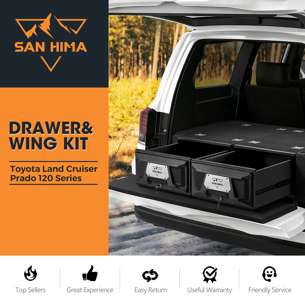 San Hima Lightweight 2X 900mm 4WD Rear Drawer System Fit Toyota Landcruiser Prado 120