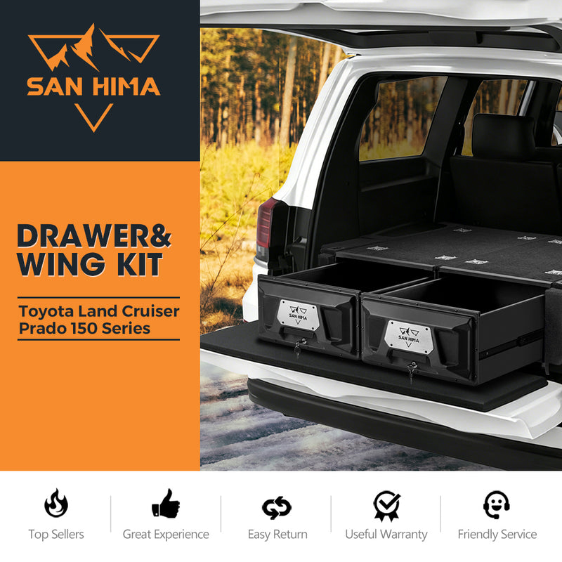San Hima Lightweight 2X 900mm 4WD Rear Drawer System Fit Toyota Landcruiser Prado 150