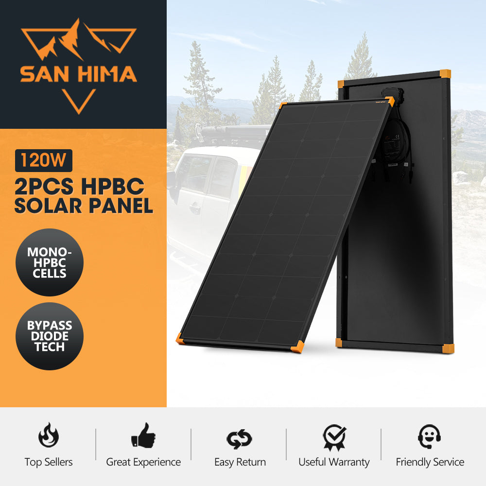 San Hima 2X 120W Mono-HPBC Fixed Solar Panel Power Bypass Camping Caravan