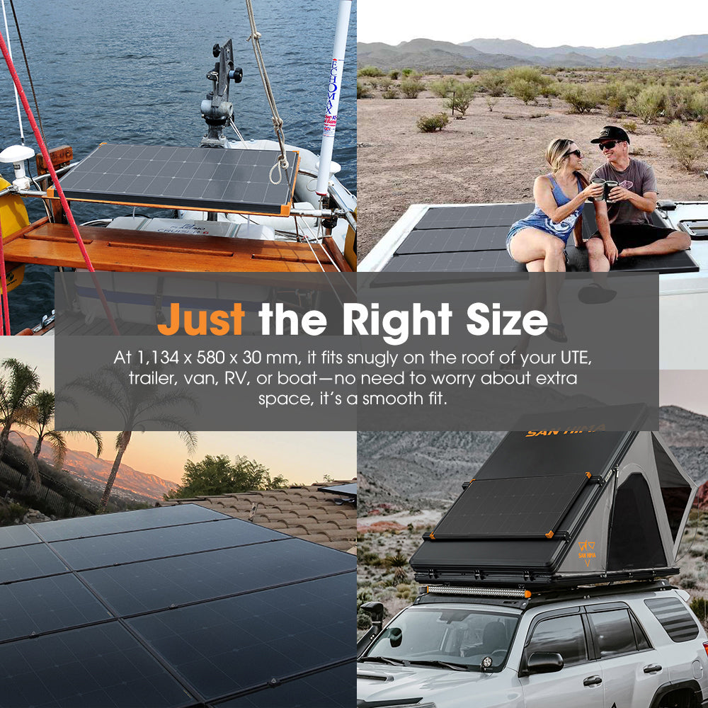 San Hima 4X 120W Mono-HPBC Fixed Solar Panel Power Bypass Camping Caravan