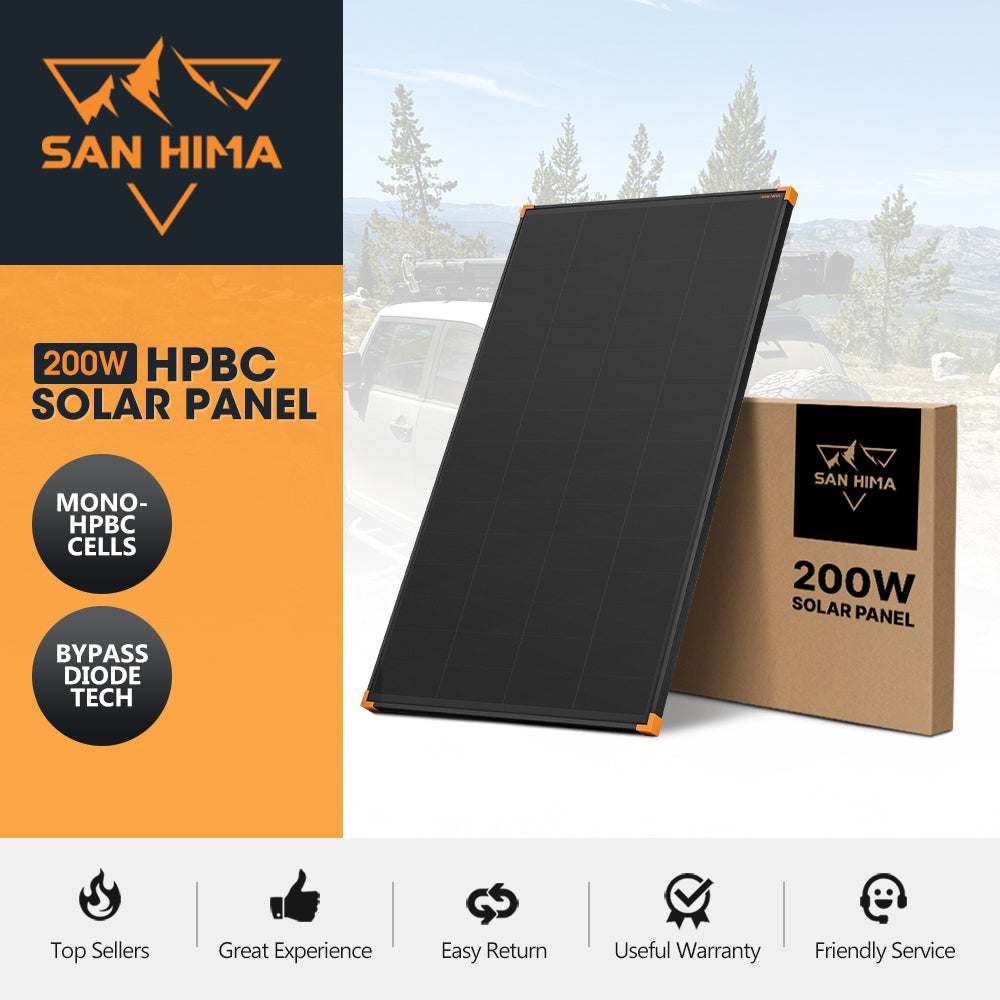 San Hima 200W Mono-HPBC Fixed Solar Panel Power Bypass Camping Caravan Battery