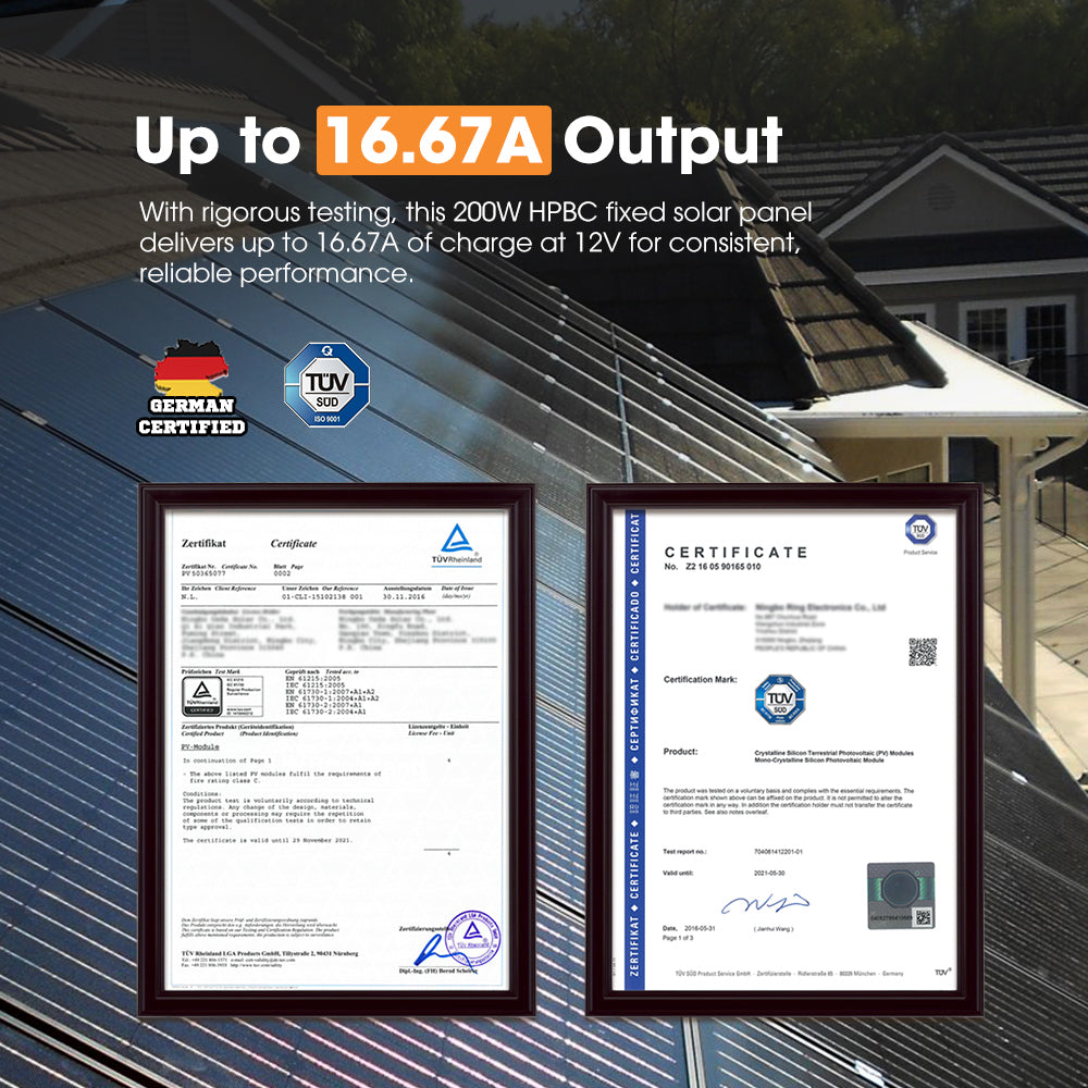 San Hima 200W Mono-HPBC Fixed Solar Panel Power Bypass Camping Caravan Battery