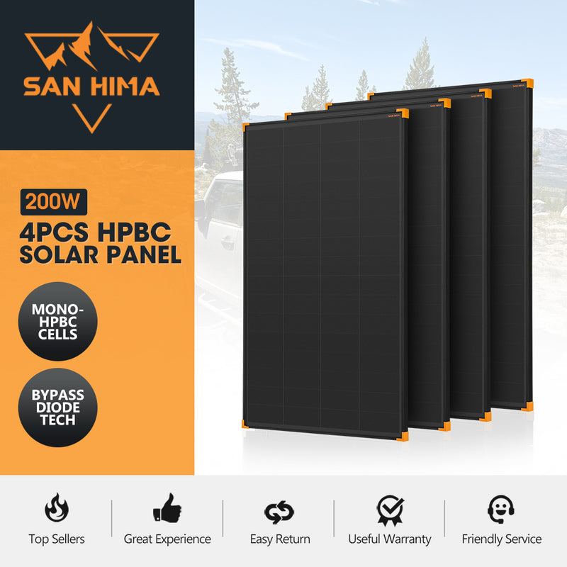 San Hima 4X 200W Mono-HPBC Fixed Solar Panel Power Bypass Camping Caravan