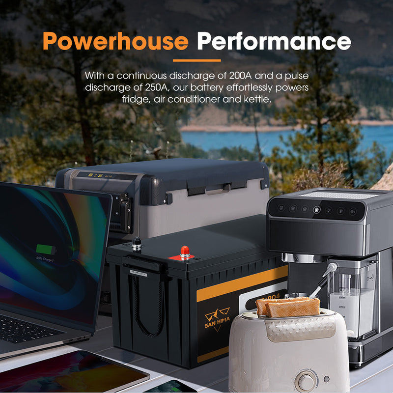 San Hima 12V 200Ah Lithium Iron Phosphate Battery LiFePO4 w/ Built-in BMS Bluetooth