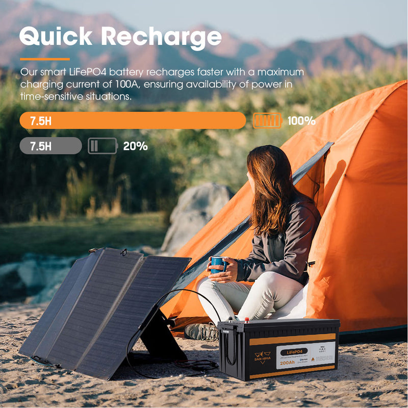 San Hima 12V 200Ah Lithium Iron Phosphate Battery LiFePO4 w/ Built-in BMS Bluetooth