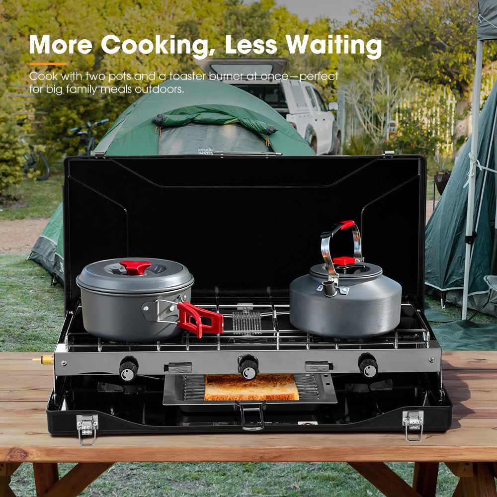 San Hima Camping Gas Stove Portable 3-Burner Outdoor BBQ Cooking 20400 BTU