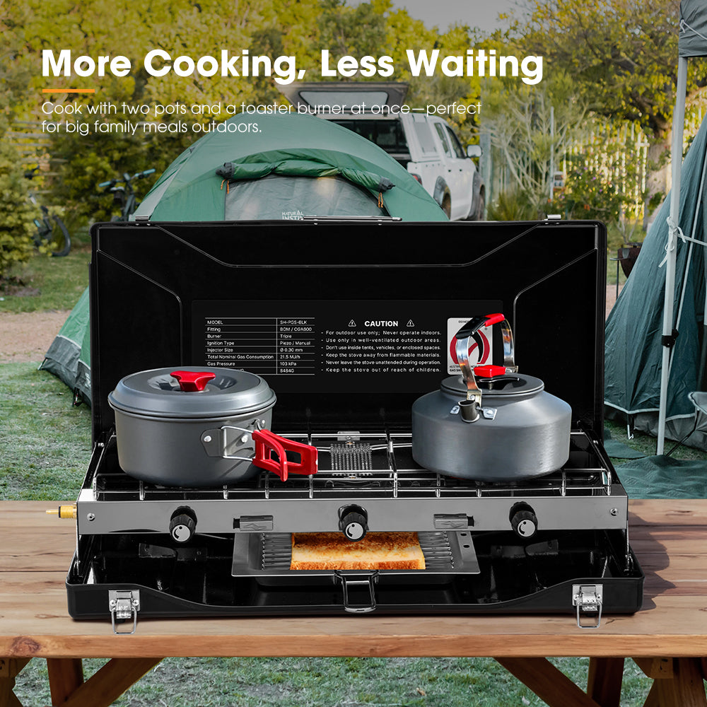 San Hima Camping Gas Stove Portable 3-Burner Outdoor BBQ Cooking 20400 BTU