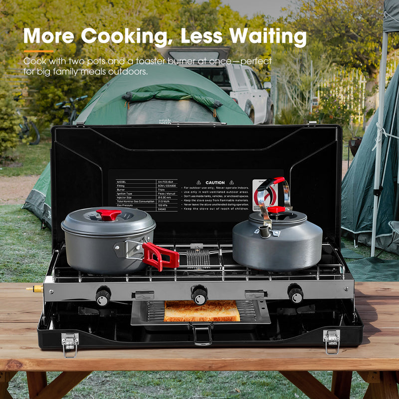 San Hima Camping Gas Stove Portable 3-Burner Outdoor BBQ Cooking 20400 BTU