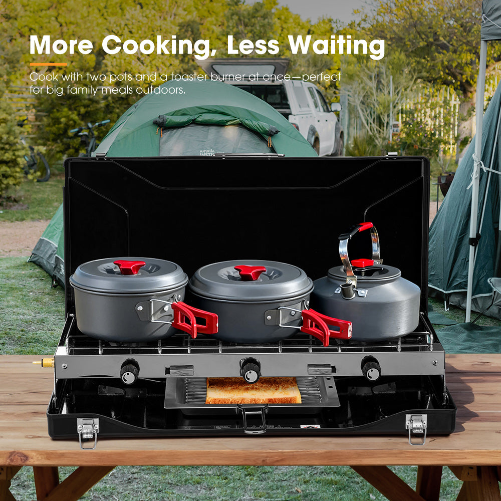 San Hima Camping Gas Stove Portable 3-Burner Outdoor BBQ Cooking 20400 BTU