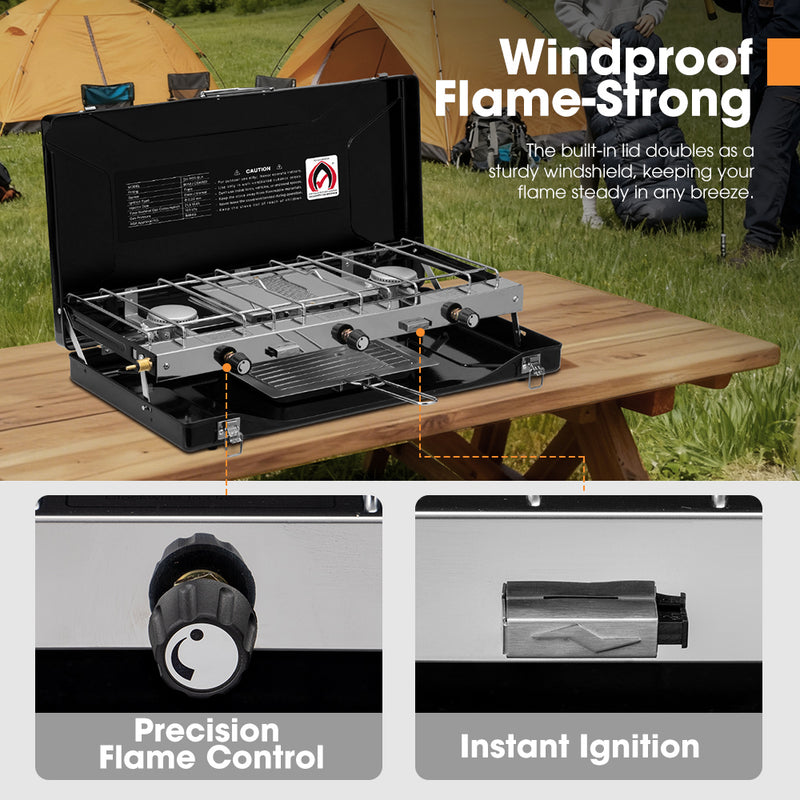 San Hima Camping Gas Stove Portable 3-Burner Outdoor BBQ Cooking 20400 BTU