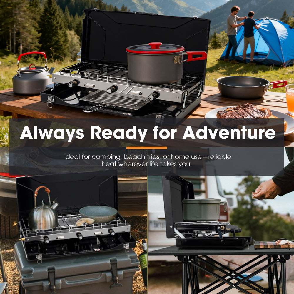 San Hima Camping Gas Stove Portable 3-Burner Outdoor BBQ Cooking 20400 BTU