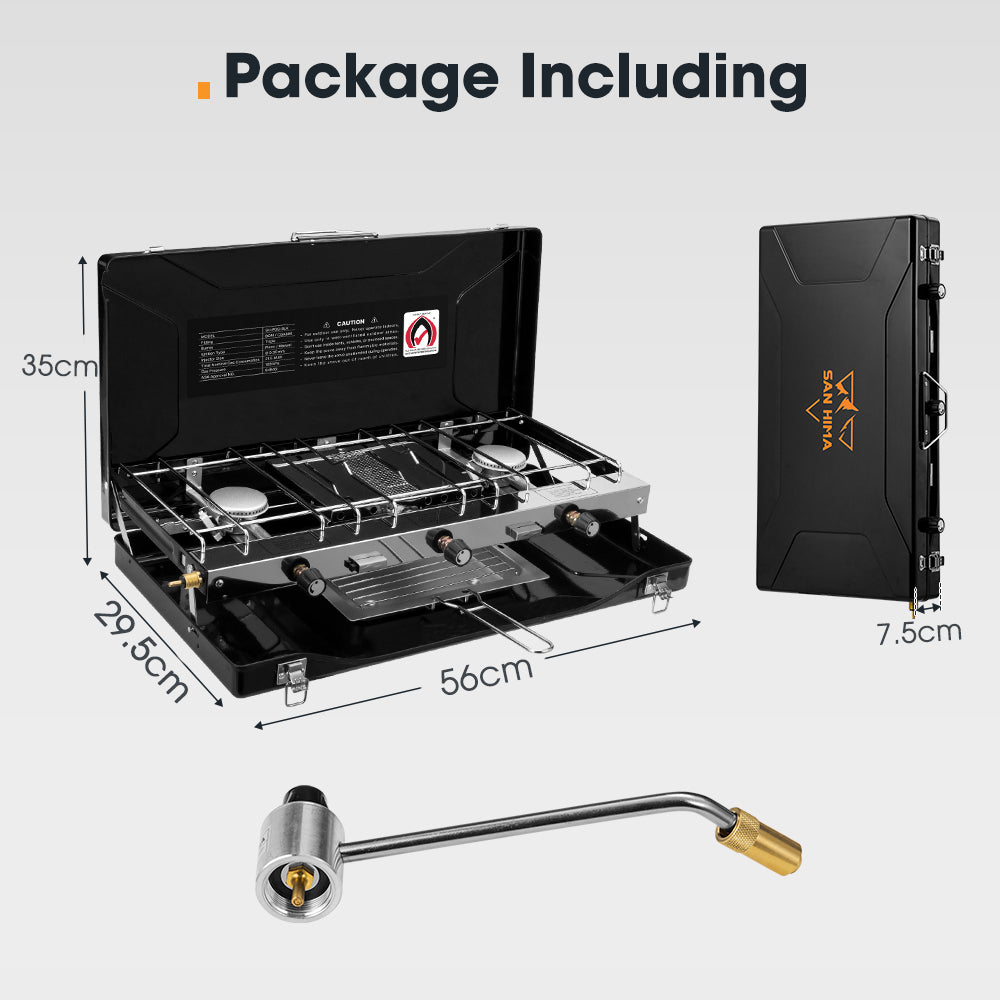 San Hima Camping Gas Stove Portable 3-Burner Outdoor BBQ Cooking 20400 BTU