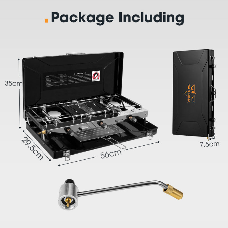 San Hima Camping Gas Stove Portable 3-Burner Outdoor BBQ Cooking 20400 BTU