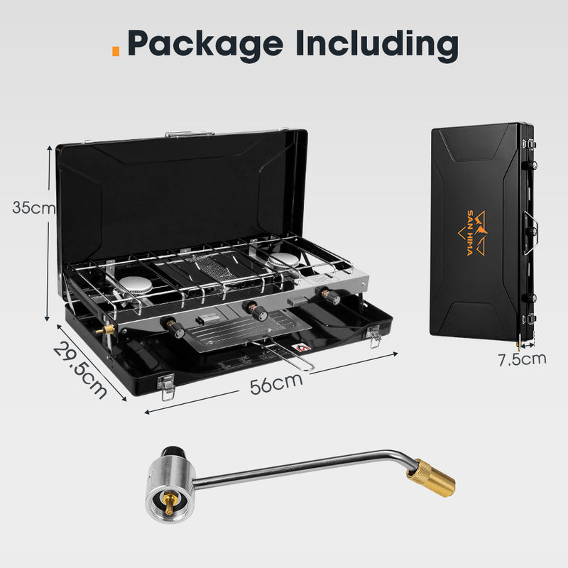 San Hima Camping Gas Stove Portable 3-Burner Outdoor BBQ Cooking 20400 BTU