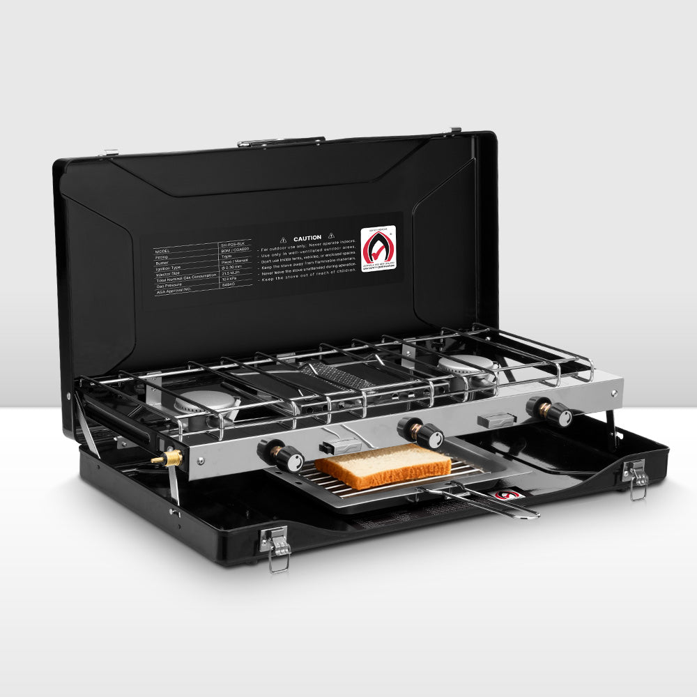 San Hima Camping Gas Stove Portable 3-Burner Outdoor BBQ Cooking 20400 BTU