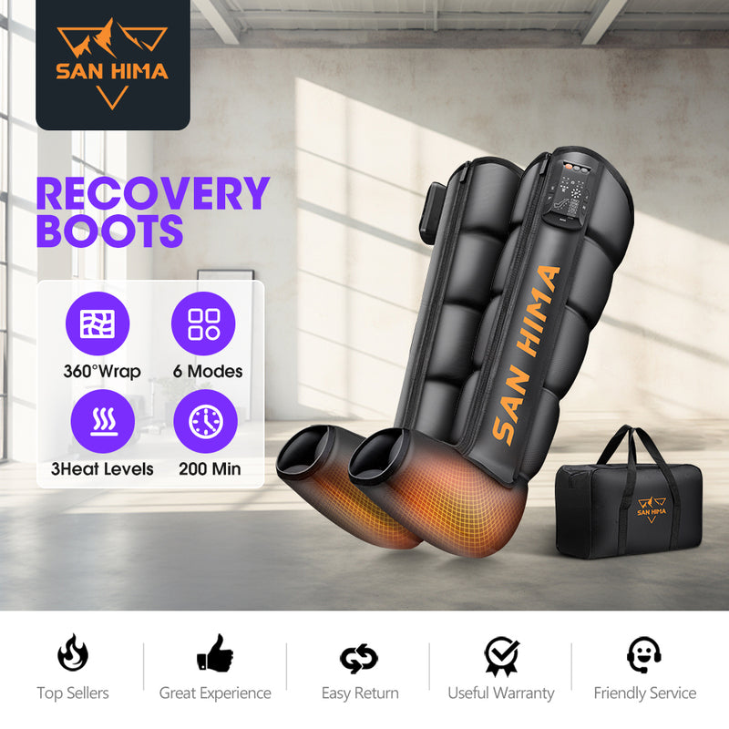 San Hima Air Compression Recovery Boots Cordless Leg Massager 3 Foot Heat Large