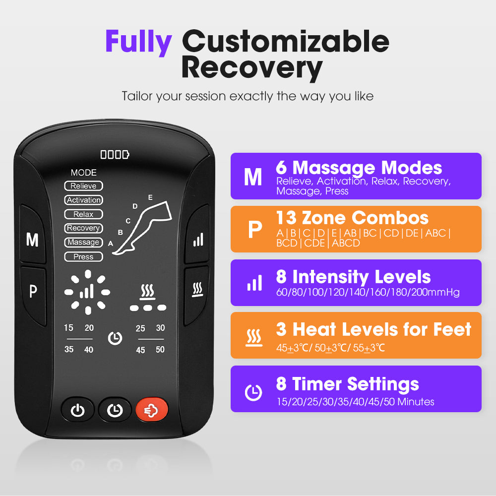 San Hima Air Compression Recovery Boots Cordless Leg Massager 3 Foot Heat Large