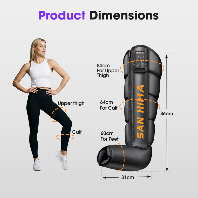 San Hima Air Compression Recovery Boots Cordless Leg Massager 3 Foot Heat Large