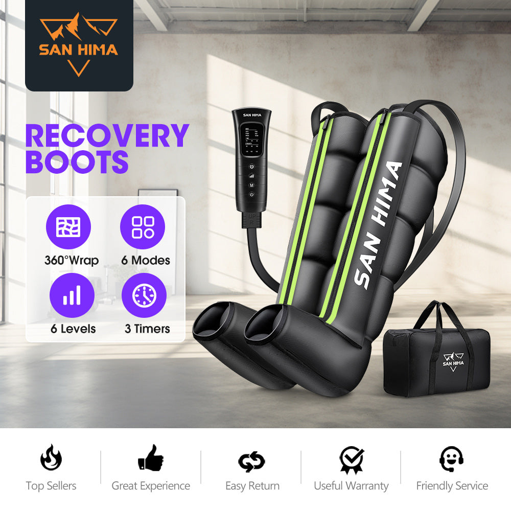 San Hima Air Compression Recovery Boots Full Leg Massager Relief Green Large