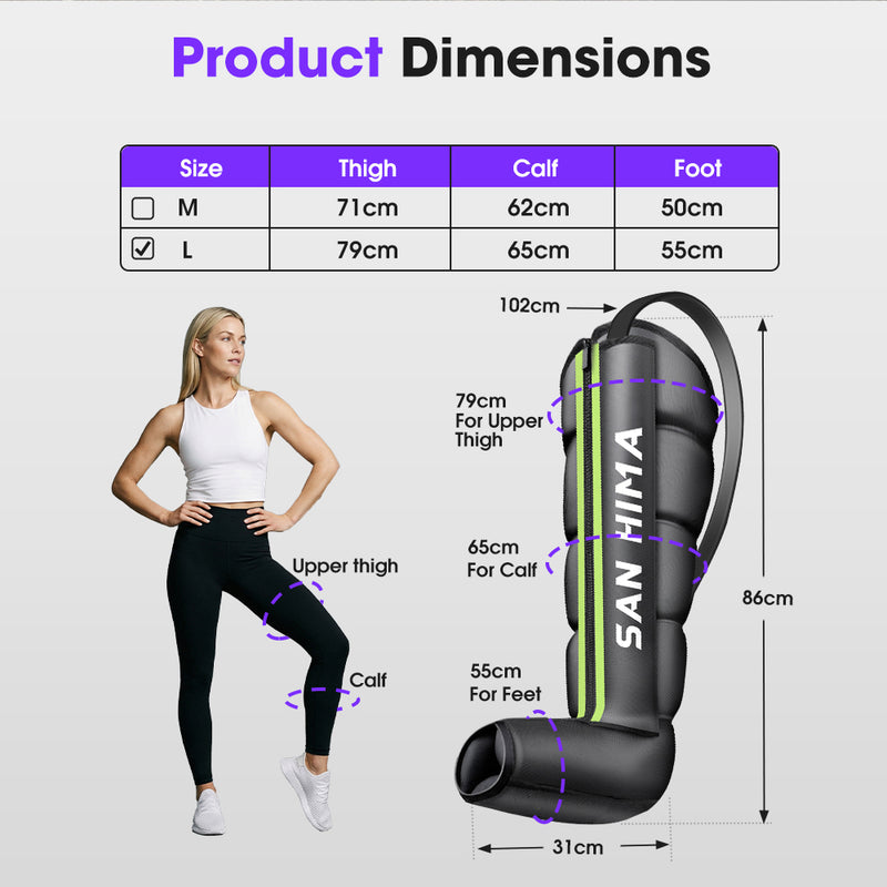 San Hima Air Compression Recovery Boots Full Leg Massager Relief Green Large