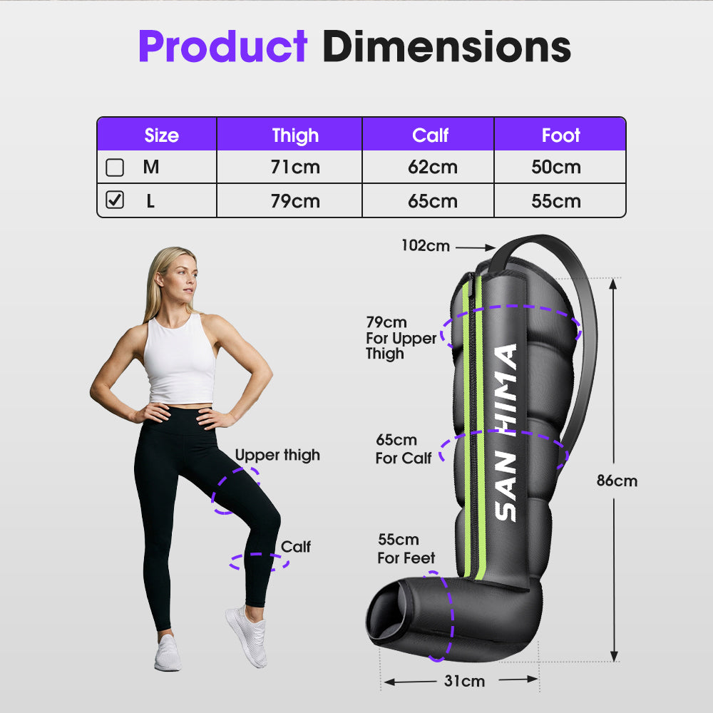 San Hima Air Compression Recovery Boots Full Leg Massager Relief Green Large