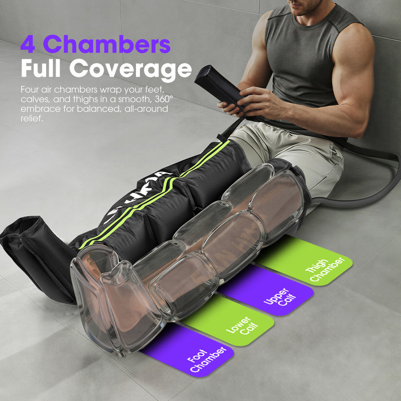 San Hima Air Compression Recovery Boots Full Leg Massager Relief Green Medium