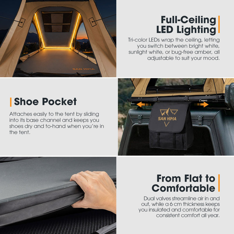 San Hima Kalbarri Lite Gen 2 Rooftop Tent + Rack & Ladder + 130W Solar Panel
