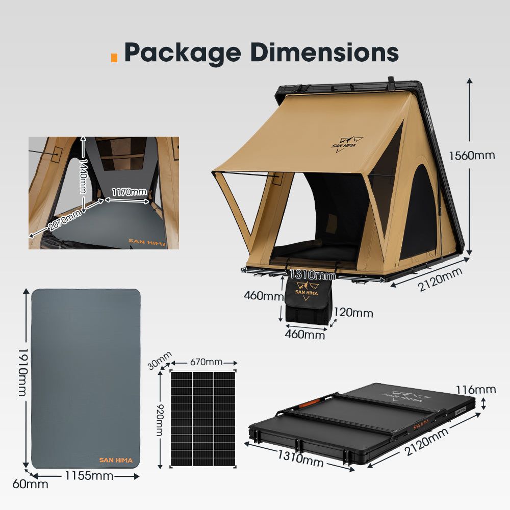 San Hima Kalbarri Lite Gen 2 Rooftop Tent + Rack & Ladder + 130W Solar Panel
