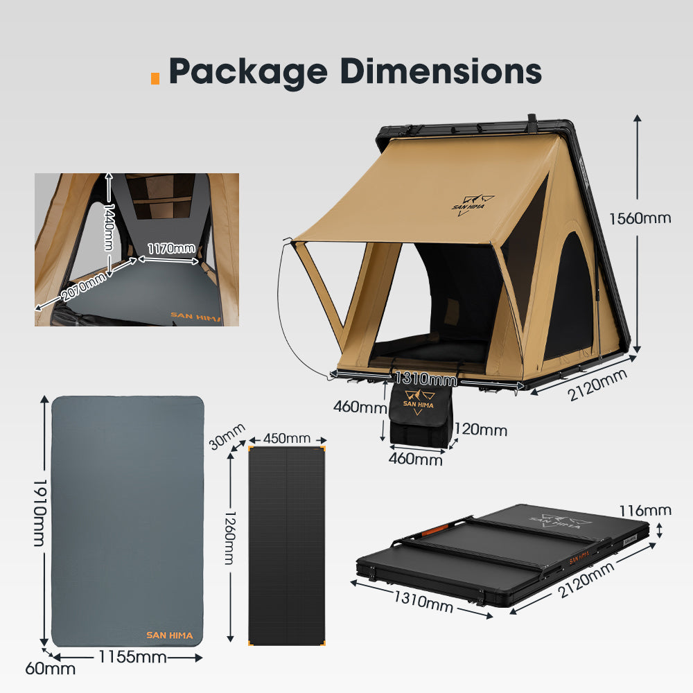 San Hima Kalbarri Lite Gen 2 Rooftop Tent + Rack & Ladder + 120W Solar Panel