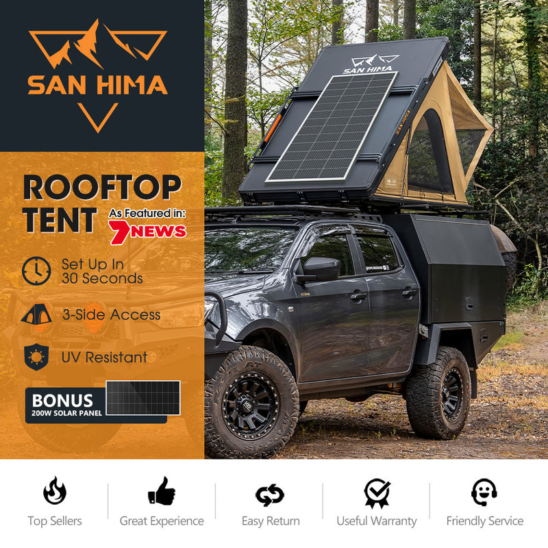 San Hima Kalbarri Lite Gen 2 Rooftop Tent + Rack & Ladder + 200W Solar Panel