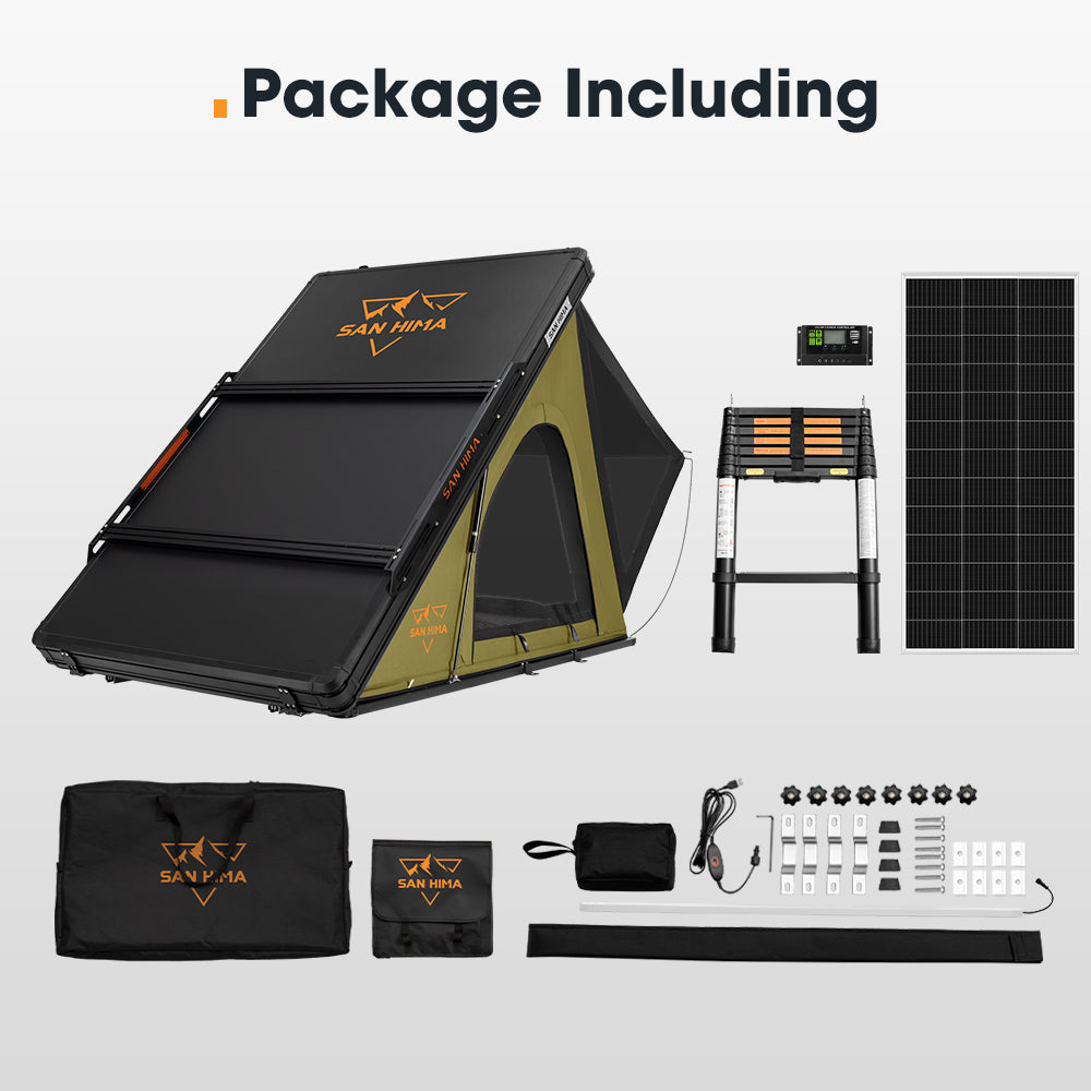 San Hima Kalbarri Lite Rooftop Tent Hardshell Olive+200W Solar Panel+Ladder&Rack