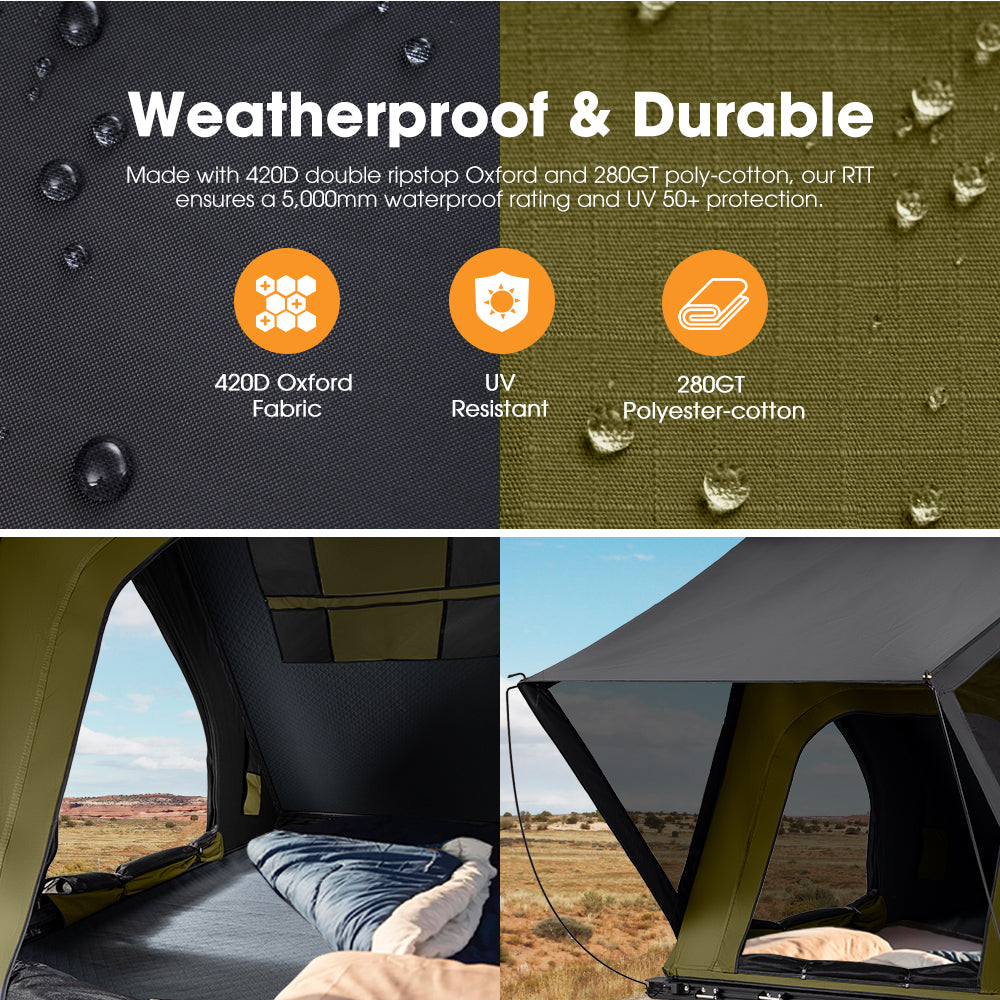 San Hima Kalbarri Lite Rooftop Tent Hardshell Olive+120W Solar Panel+Ladder&Rack