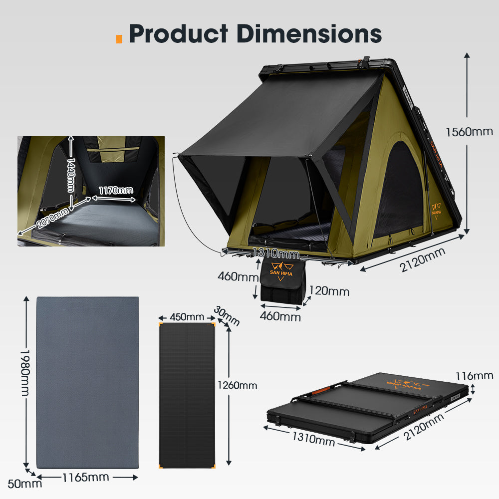 San Hima Kalbarri Lite Rooftop Tent Hardshell Olive+120W Solar Panel+Ladder&Rack