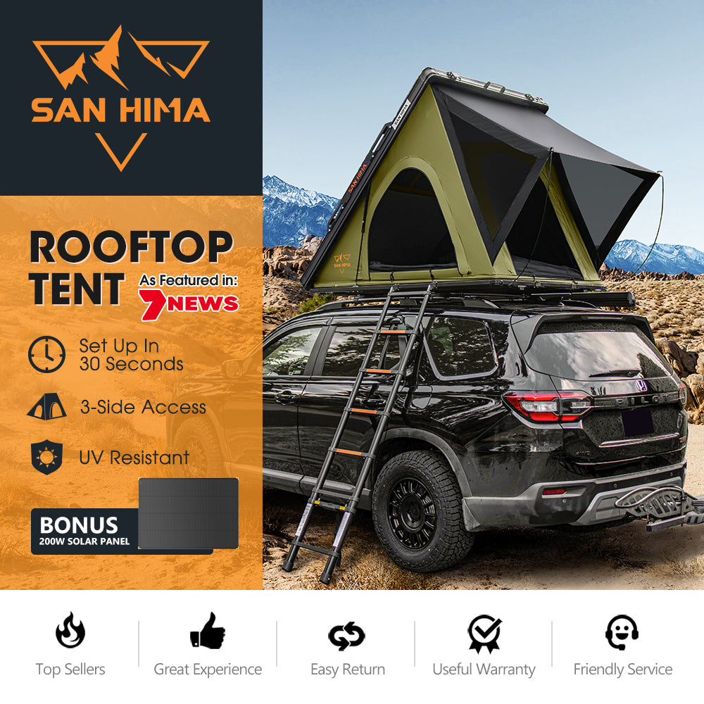 San Hima Kalbarri Lite Rooftop Tent Hardshell+200W Shingled Solar Panel+Rack