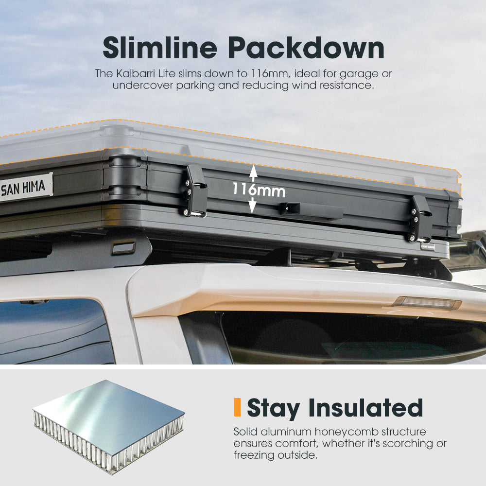 San Hima Kalbarri Lite Rooftop Tent Hardshell+200W Shingled Solar Panel+Rack