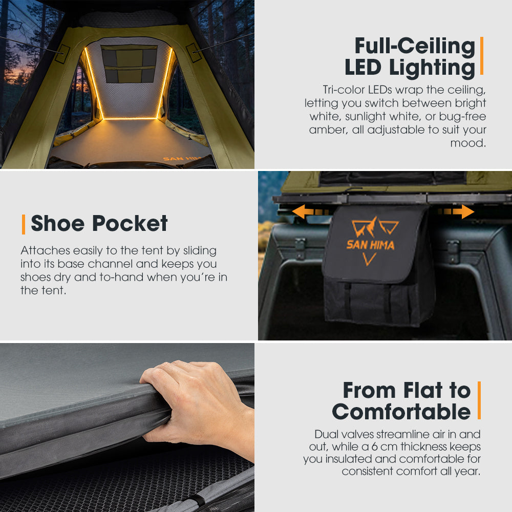 San Hima Kalbarri Lite Gen 2 Rooftop Tent Olive & Rack + Cybertake Air Conditioner S2 Pro